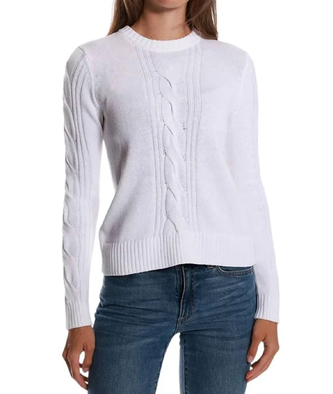 Final Clearance Cotton Cashmere Center Cable Sweater In White
