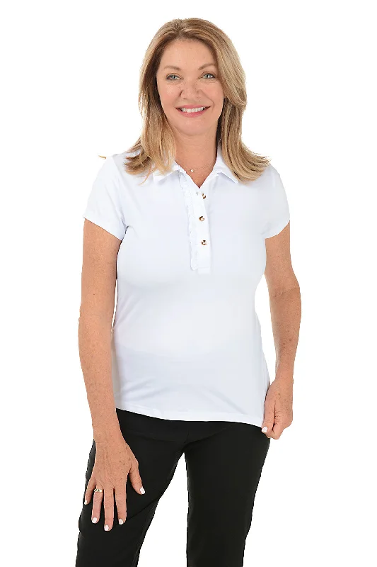 Low Prices Solid Lizzie Ruffled Short Sleeve Polo Top