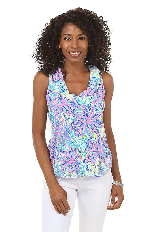 Special Offer Vibrant Palms UPF50+ Ruffle Sleeveless Top