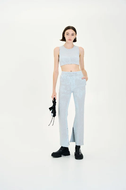 New Deals LILLIAN DENIM PRINT CROPPED TOP