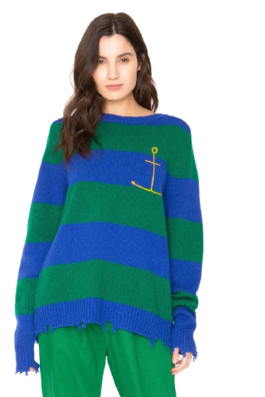 Now or Never Anchor Cashmere Sweater - Green and Blue Stripe